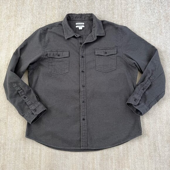 Amazon Essentials Slim Fit Cotton Flannel Long Sleeve Button Up Gray Shirt XL - Picture 1 of 9